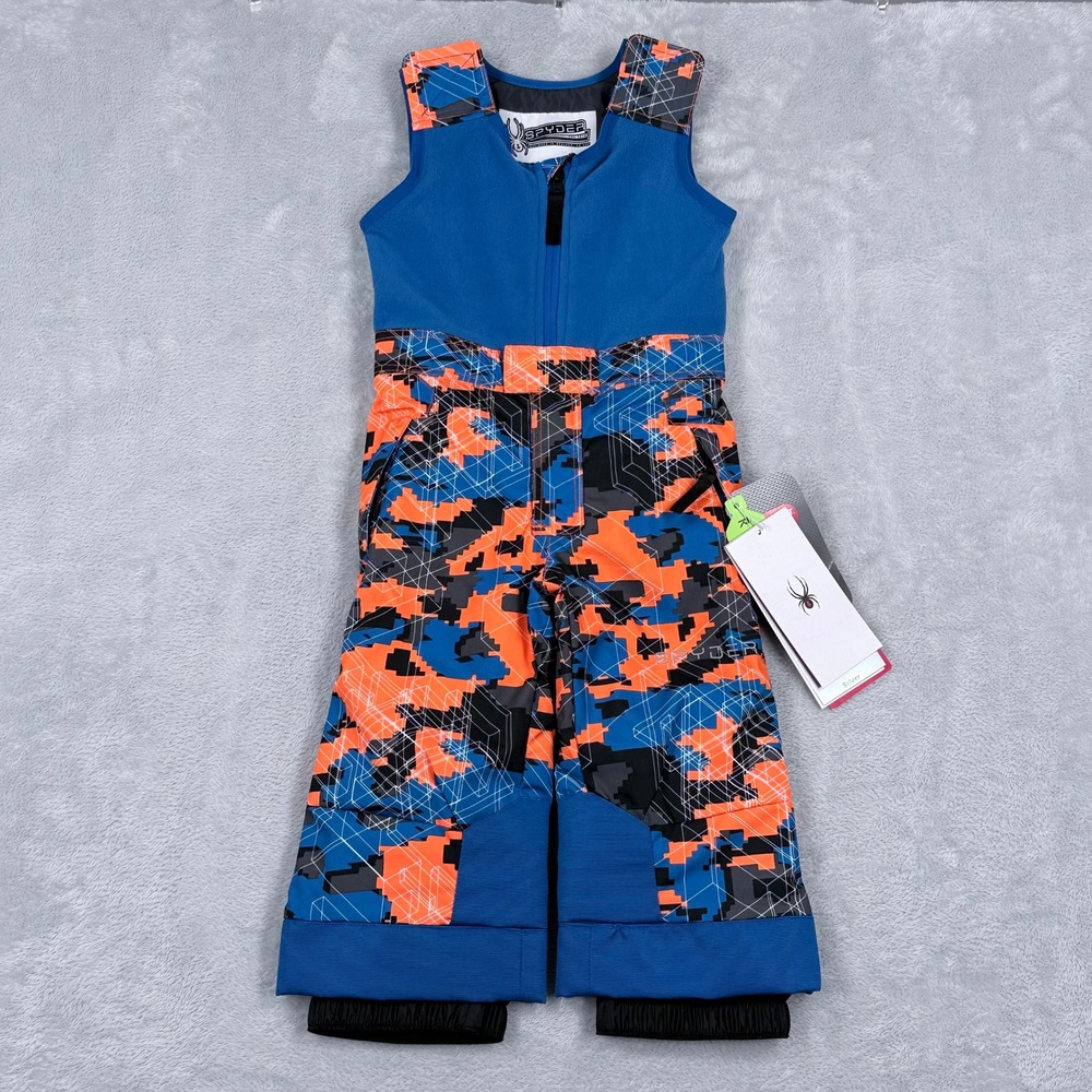 NWT Spyder Mini Expedition Snow Bibs Kids Boys‎ 2 Blue Camo Primaloft Insulated